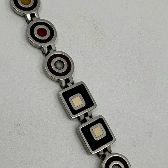 SWATCH BRACELET Stainless Steel Stamped and Enamel Geometric, 7” Lenght, Vintage - Picture 2 of 7